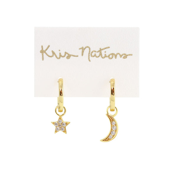 Star and Moon Crystal Huggie Hoop Earrings