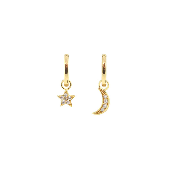 Star and Moon Crystal Huggie Hoop Earrings