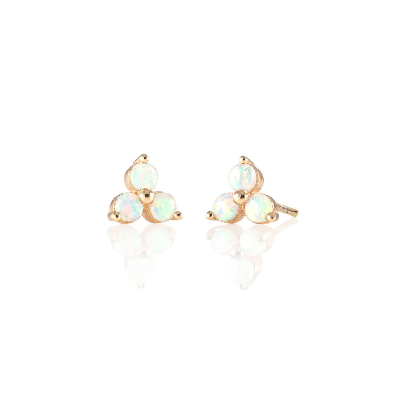 Three Stone Stud Earrings with Opal