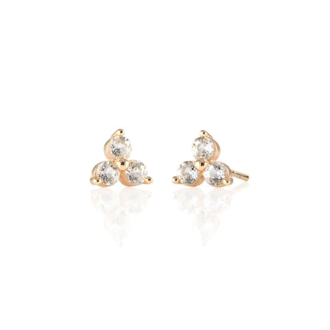 Three Stone Stud Earrings with White Topaz