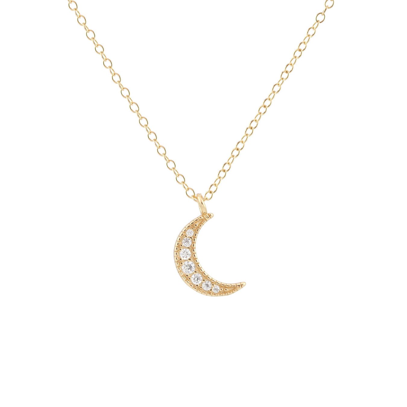 Crescent Moon Crystal Charm Necklace